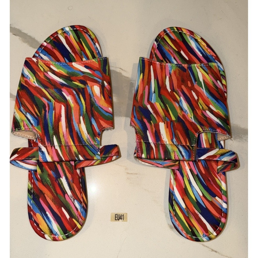 NWT Women's Size US10 EU41 Multicolor Slides  Sandals Summer Flats Rainbow Shoes